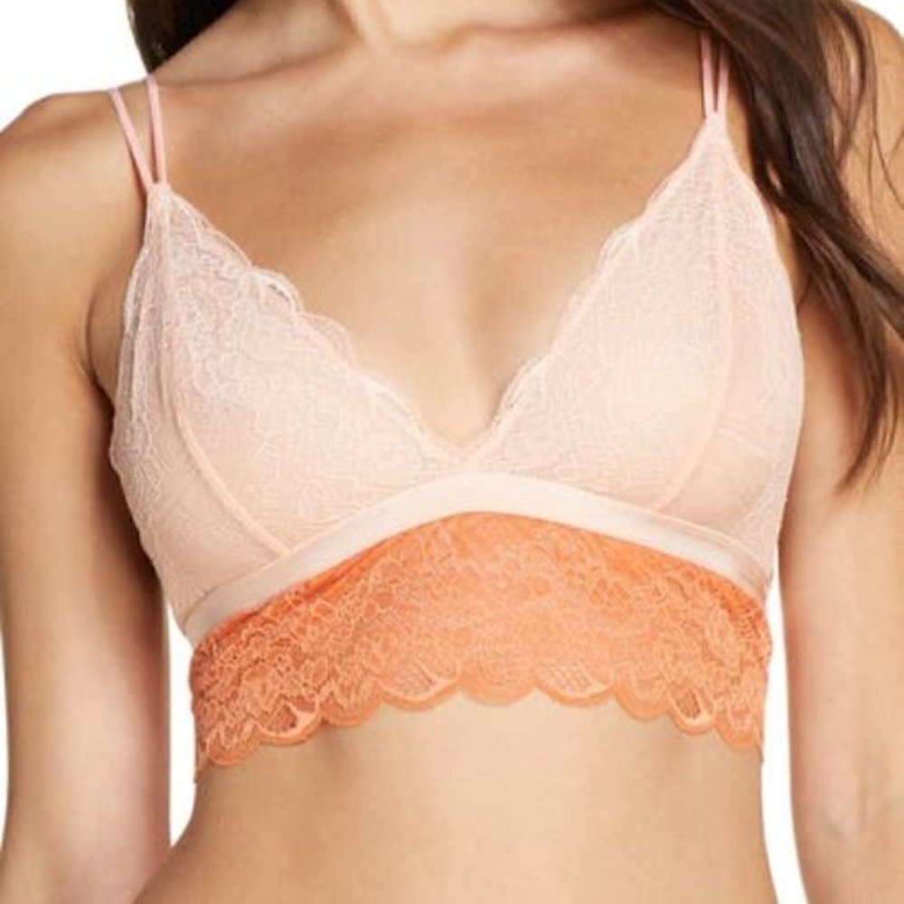 Madewell Longline Lace Bralette Beige Blush & Orange M
